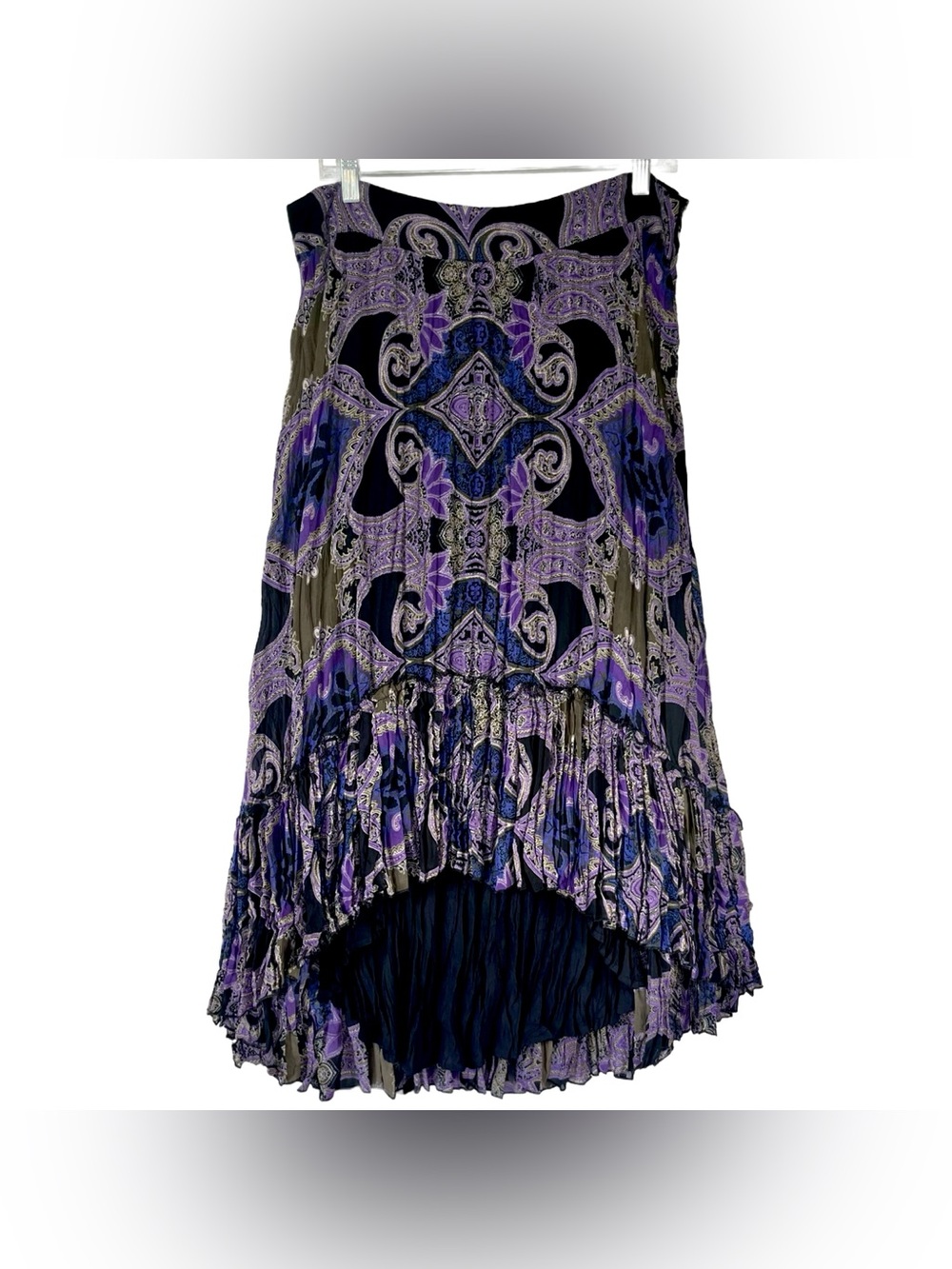 INC International Concepts 90’s Y2K Crinkle Midi Skirt Size 14 High/Low Hem